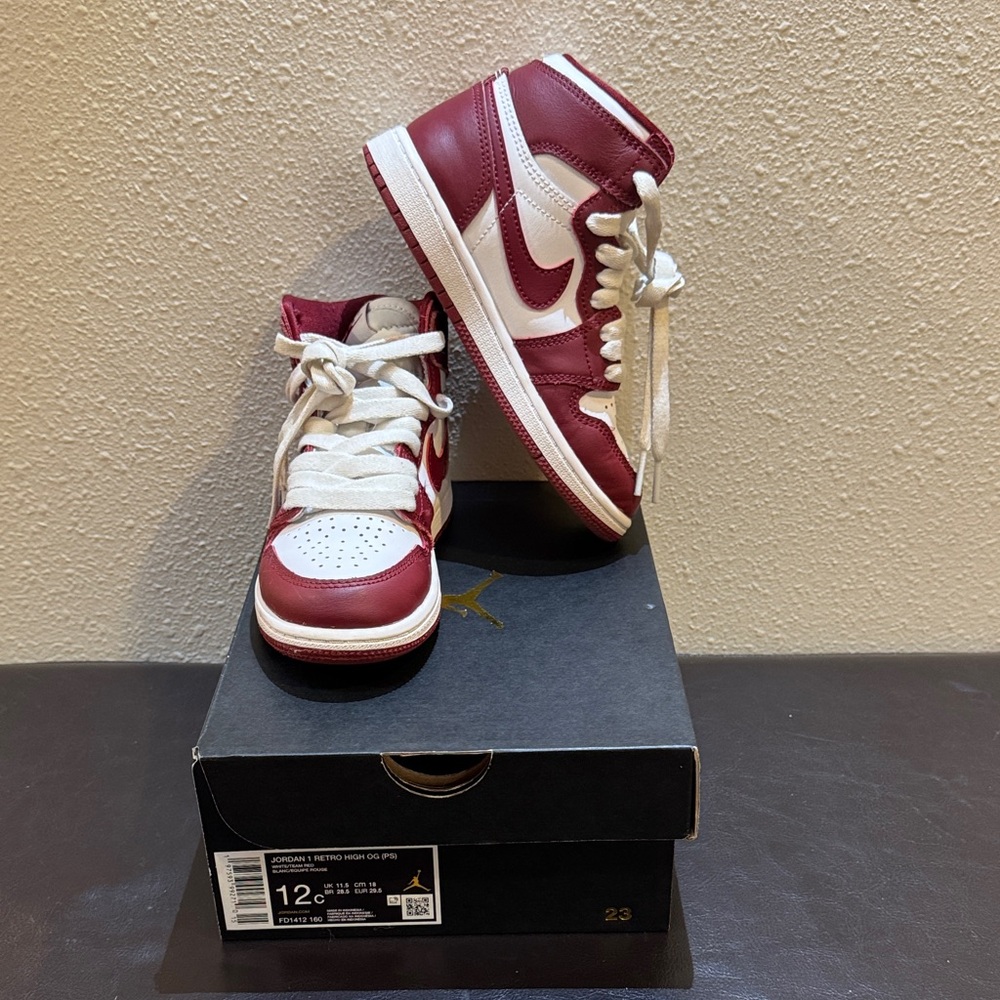 Air Jordan 1 Nike Red and White High-Top Sneakers